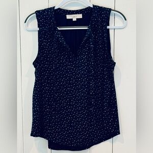 LOFT Navy Blue Delicate Floral Pattern Sleeveless Blouse, Size - Petite Medium